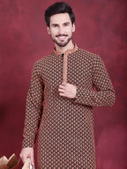 Jompers Men's Sequins Embroidered Kurta with Pyjama - Orange | Grocsy