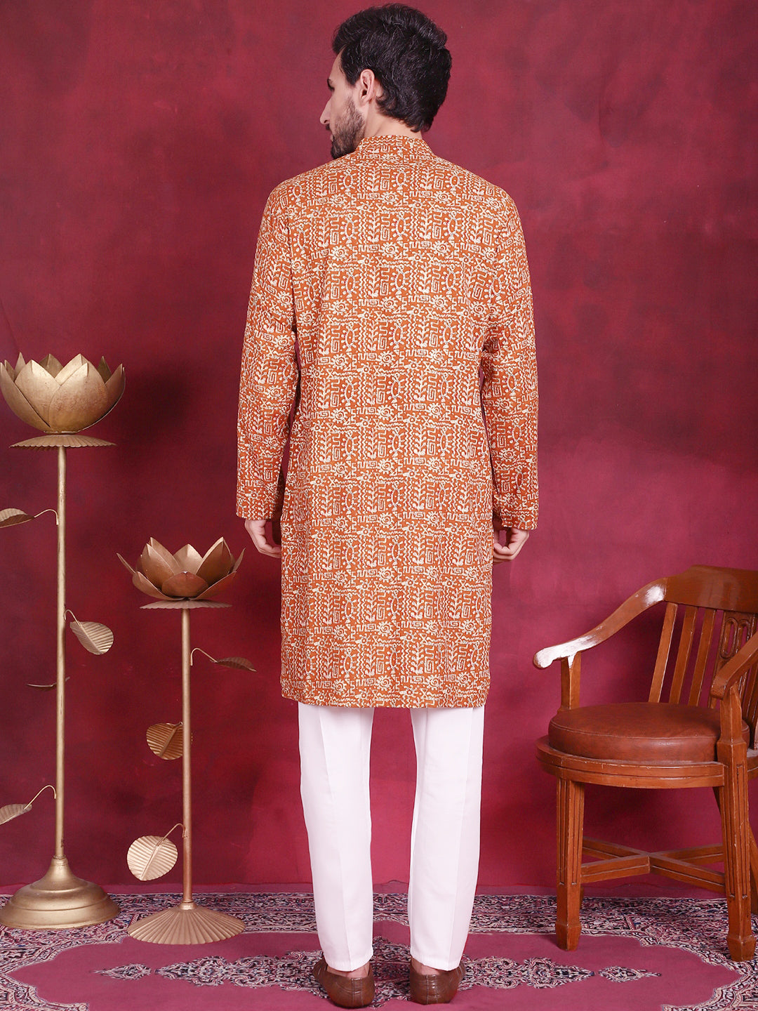 Jompers Men's Digital Printed Kurta with Pyjama - Mustard | Grocsy