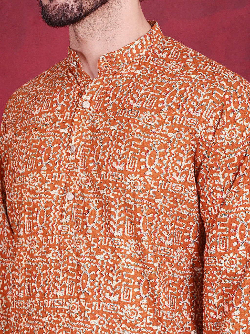 Jompers Men's Digital Printed Kurta with Pyjama - Mustard | Grocsy
