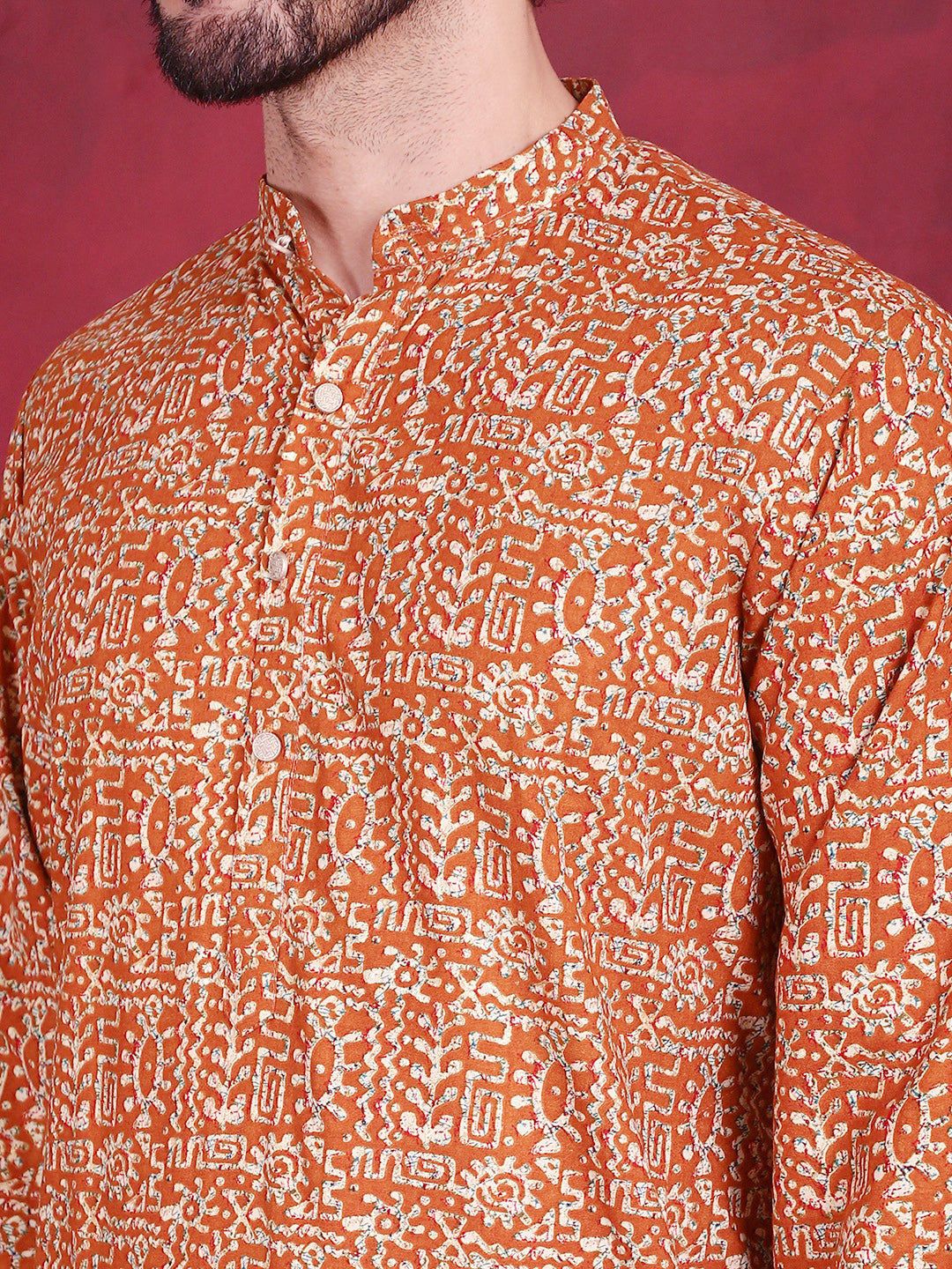 Jompers Men's Digital Printed Kurta with Pyjama - Mustard | Grocsy
