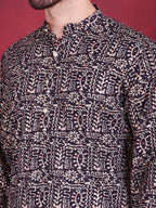 Jompers Men's Digital Printed Kurta with Pyjama - Navy Blue | Grocsy