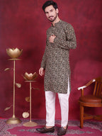 Jompers Men's Digital Printed Kurta with Pyjama - Olive | Grocsy
