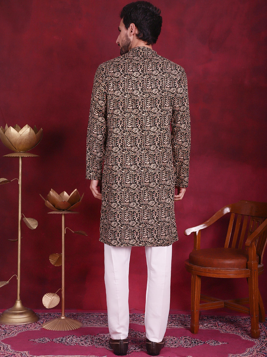 Jompers Men's Digital Printed Kurta with Pyjama - Olive | Grocsy