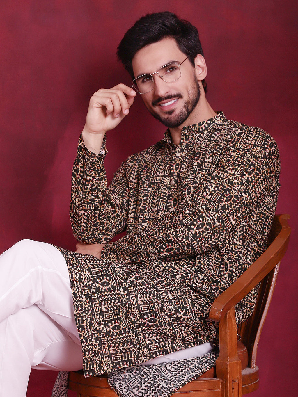 Jompers Men's Digital Printed Kurta with Pyjama - Olive | Grocsy