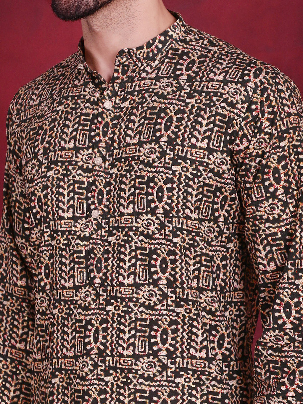Jompers Men's Digital Printed Kurta with Pyjama - Olive | Grocsy