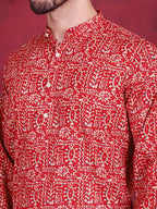 Jompers Men's Digital Printed Kurta with Pyjama - Red | Grocsy