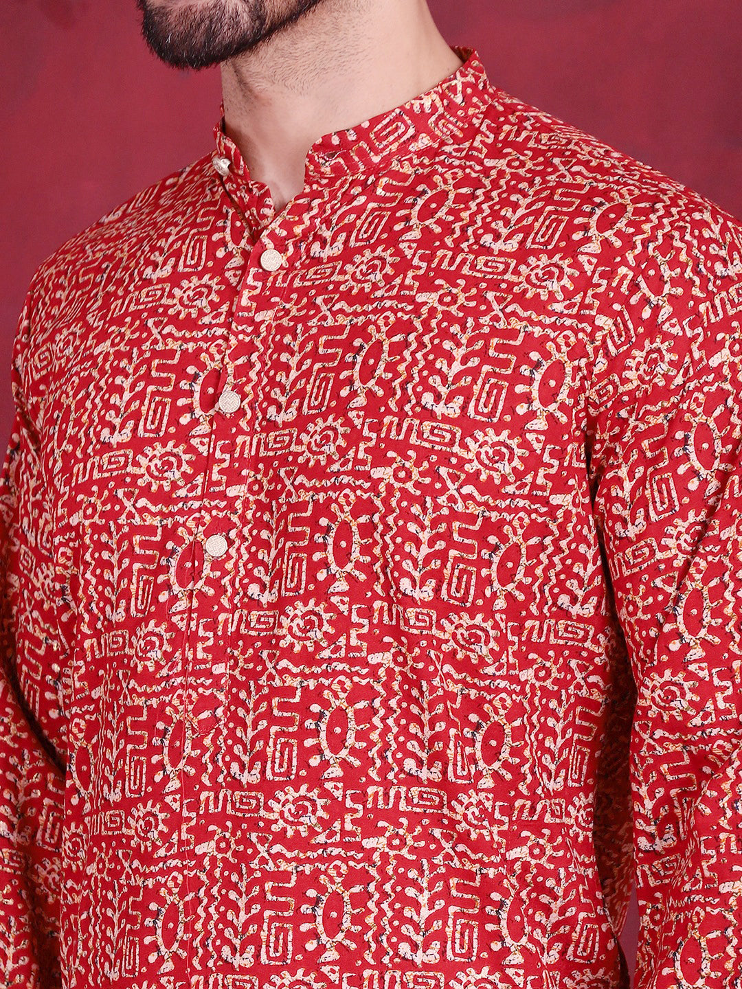 Jompers Men's Digital Printed Kurta with Pyjama - Red | Grocsy