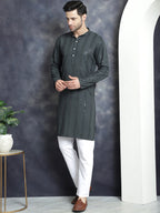 Jompers Men's Sequins Chikankari Embroidered Kurta with Pyjama - Grey | Grocsy