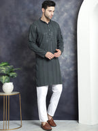Jompers Men's Sequins Chikankari Embroidered Kurta with Pyjama - Grey | Grocsy
