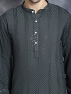 Jompers Men's Sequins Chikankari Embroidered Kurta with Pyjama - Grey | Grocsy
