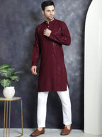 Jompers Men's Sequins Chikankari Embroidered Kurta with Pyjama - Purple | Grocsy