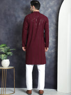Jompers Men's Sequins Chikankari Embroidered Kurta with Pyjama - Purple | Grocsy