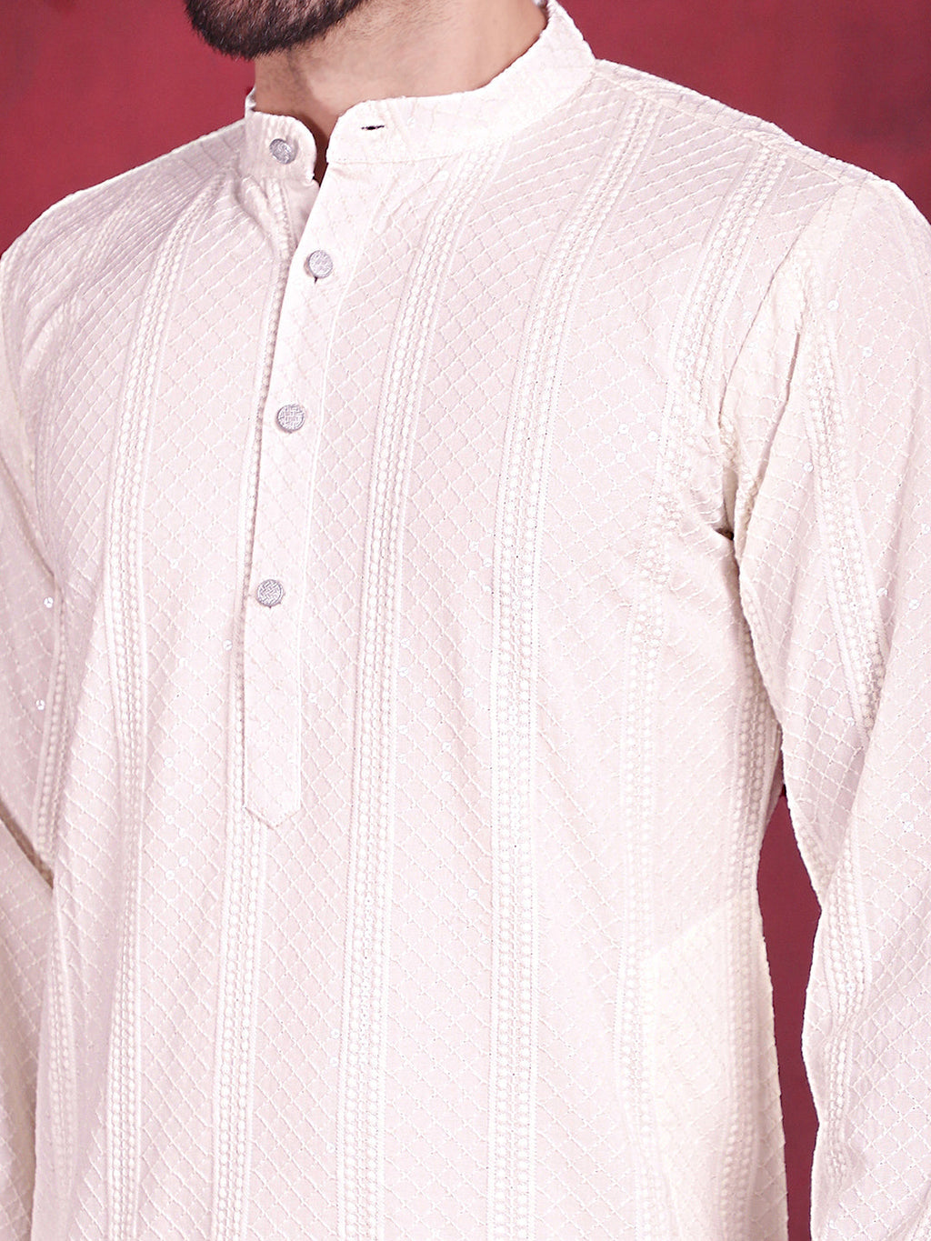 Jompers Men's Sequins Chikankari Embroidered Kurta with Pyjama - White | Grocsy