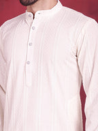 Jompers Men's Sequins Chikankari Embroidered Kurta with Pyjama - White | Grocsy
