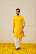 Jompers Men's Sequins Chikankari Embroidered Kurta with Pyjama - Yellow | Grocsy