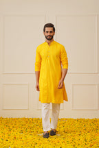 Jompers Men's Sequins Chikankari Embroidered Kurta with Pyjama - Yellow | Grocsy