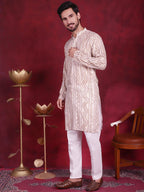 Jompers Men's Bandhani Printed Kurta with Pyjama - Cream | Grocsy