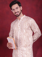 Jompers Men's Bandhani Printed Kurta with Pyjama - Cream | Grocsy