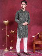 Jompers Men's Bandhani Printed Kurta with Pyjama - Green | Grocsy