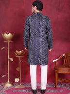 Jompers Men's Bandhani Printed Kurta with Pyjama - Navy Blue | Grocsy