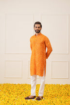 Jompers Men's Bandhani Printed Kurta - Orange | Grocsy