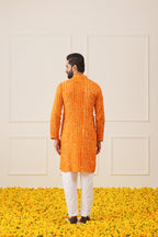 Jompers Men's Bandhani Printed Kurta - Orange | Grocsy