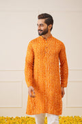 Jompers Men's Bandhani Printed Kurta - Orange | Grocsy