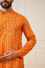 Jompers Men's Bandhani Printed Kurta - Orange | Grocsy