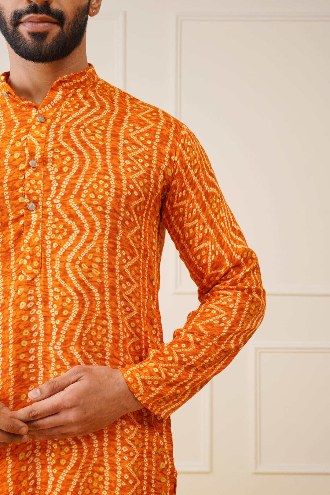 Jompers Men's Bandhani Printed Kurta - Orange | Grocsy