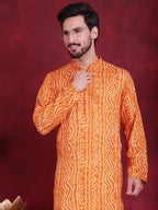 Jompers Men's Bandhani Printed Kurta with Pyjama - Orange | Grocsy