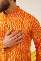 Jompers Men's Bandhani Printed Kurta - Orange | Grocsy