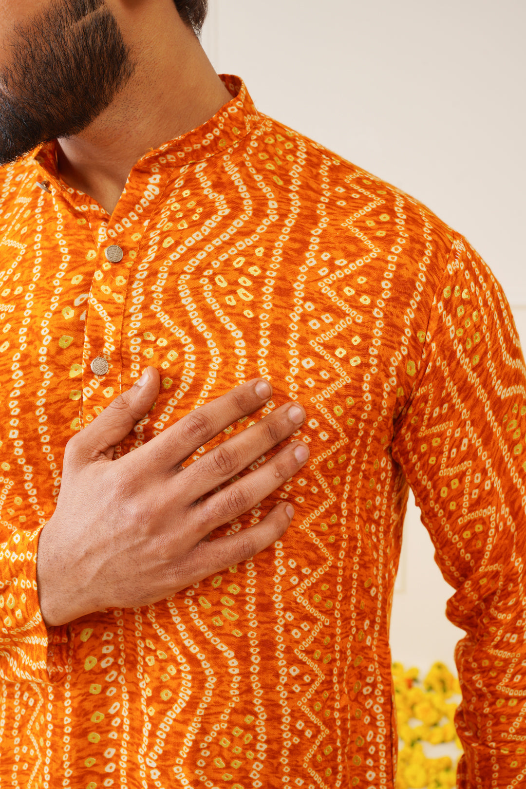 Jompers Men's Bandhani Printed Kurta - Orange | Grocsy