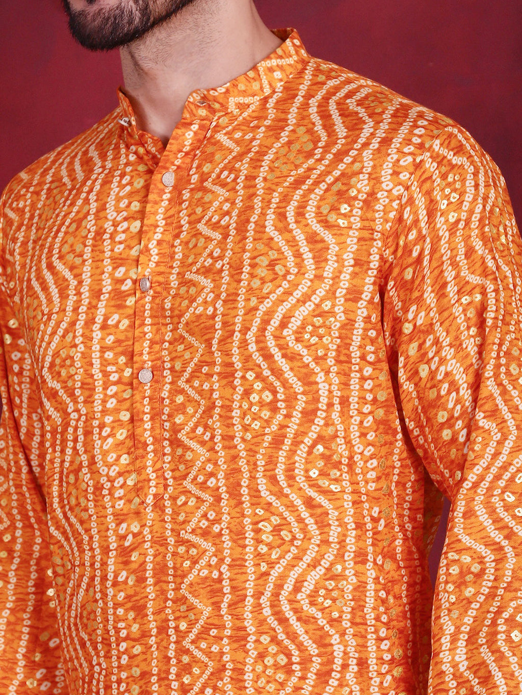 Jompers Men's Bandhani Printed Kurta with Pyjama - Orange | Grocsy