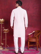 Jompers Men's Chikankari Embroidered Kurta with Pyjama - Pink | Grocsy