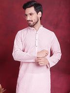 Jompers Men's Chikankari Embroidered Kurta with Pyjama - Pink | Grocsy