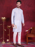 Jompers Men's Chikankari Embroidered Kurta with Pyjama - Sky Blue | Grocsy