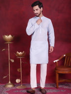Jompers Men's Chikankari Embroidered Kurta with Pyjama - Sky Blue | Grocsy