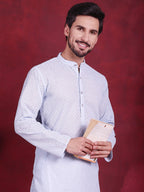 Jompers Men's Chikankari Embroidered Kurta with Pyjama - Sky Blue | Grocsy
