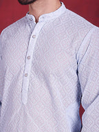 Jompers Men's Chikankari Embroidered Kurta with Pyjama - Sky Blue | Grocsy