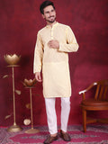 Jompers Men's Chikankari Embroidered Kurta with Pyjama - Yellow | Grocsy