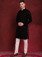Jompers Men's Sequins Chikankari Kurta with Pyjama - Black | Grocsy