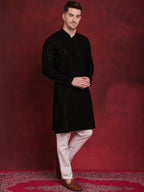 Jompers Men's Sequins Chikankari Kurta with Pyjama - Black | Grocsy
