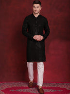 Jompers Men's Sequins Chikankari Kurta with Pyjama - Black | Grocsy