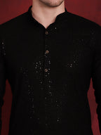 Jompers Men's Sequins Chikankari Kurta with Pyjama - Black | Grocsy