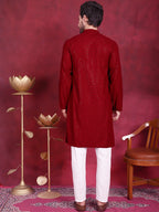 Jompers Men's Sequins Chikankari Kurta with Pyjama - Maroon | Grocsy