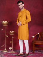 Jompers Men's Sequins Chikankari Kurta with Pyjama - Mustard | Grocsy