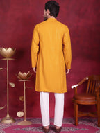 Jompers Men's Sequins Chikankari Kurta with Pyjama - Mustard | Grocsy