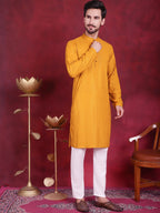 Jompers Men's Sequins Chikankari Kurta with Pyjama - Mustard | Grocsy