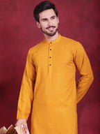 Jompers Men's Sequins Chikankari Kurta with Pyjama - Mustard | Grocsy