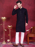 Jompers Men's Sequins Chikankari Kurta with Pyjama - Navy Blue | Grocsy